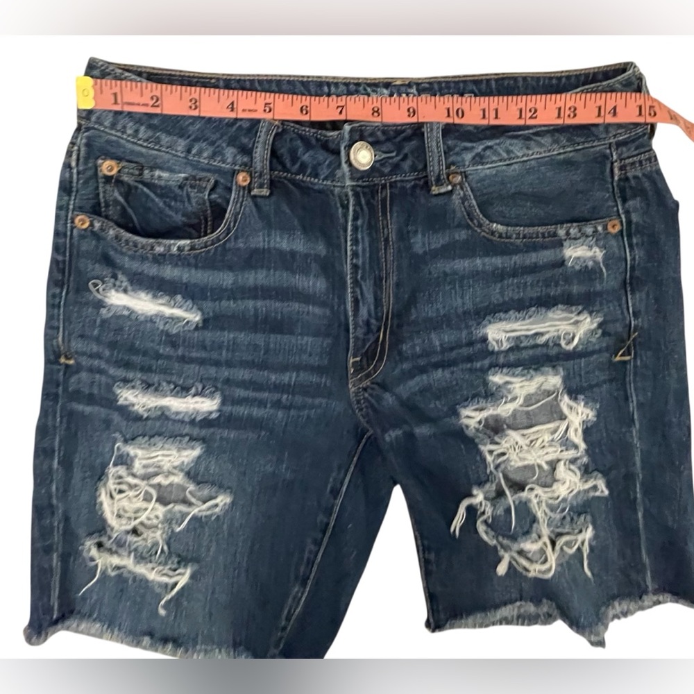 American Eagle Outfitters Ripped Dark Blue Jean Shorts - Picture 9 of 9